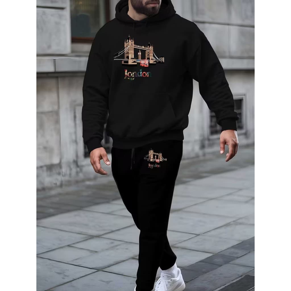 Conjunto Moletom Canguru Masculino London Blusa De Frio + Calça Moletom Estampados Unissex Outono/Inverno