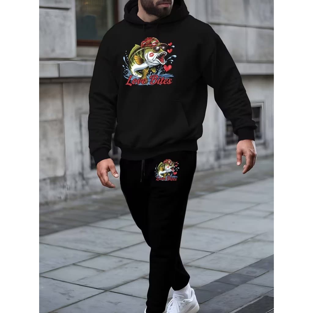 Conjunto Moletom Canguru Masculino Love Bites Blusa De Frio + Calça Moletom Estampados Unissex Outono/Inverno