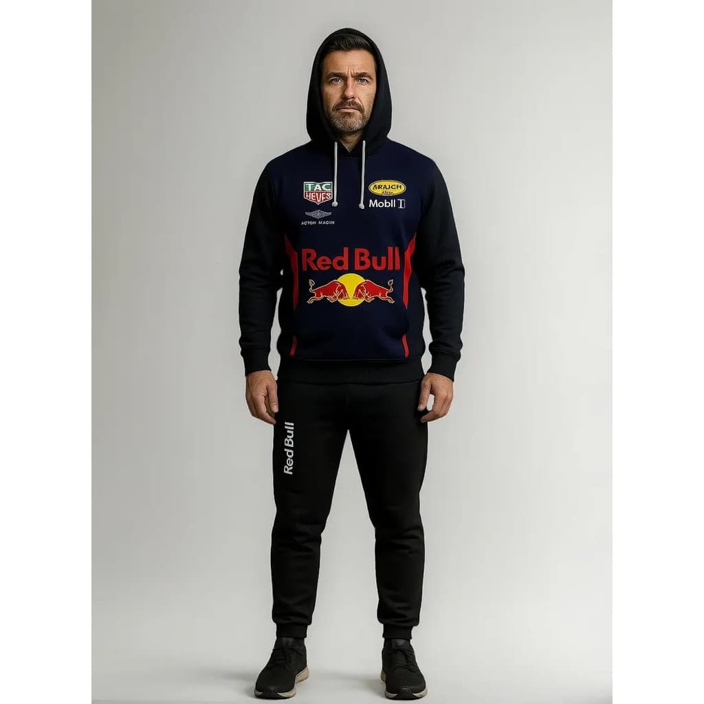 Conjunto Moletom Canguru Masculino Red Bull Patrocinado Blusa De Frio + Calça Moletom Estampados Unissex Outono/Inverno