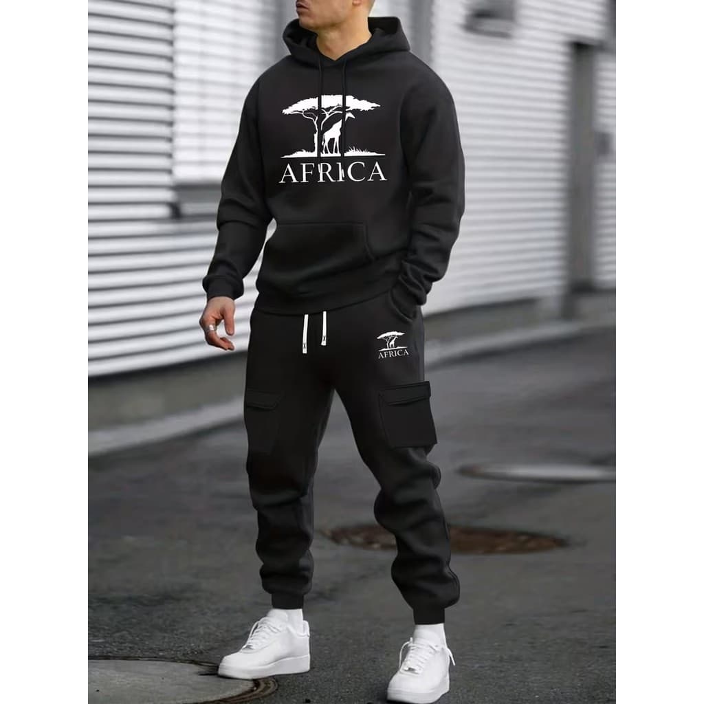 Conjunto Moletom Canguru Masculino Africa Blusa De Frio + Calça Moletom Estampados Unissex Outono/Inverno