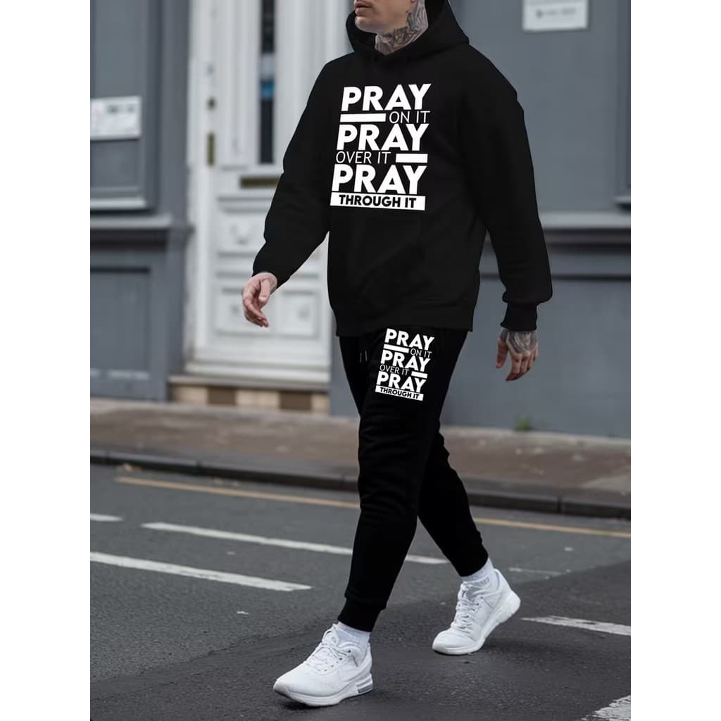 Conjunto Moletom Canguru Masculino Pray Blusa De Frio + Calça Moletom Estampados Unissex Outono/Inverno