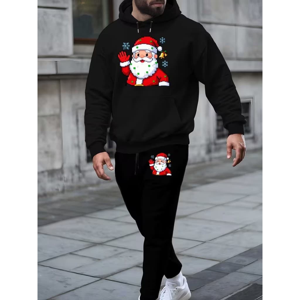 Conjunto Moletom Canguru Masculino Papai Noel Game Blusa De Frio + Calça Moletom Estampados Unissex Outono/Inverno