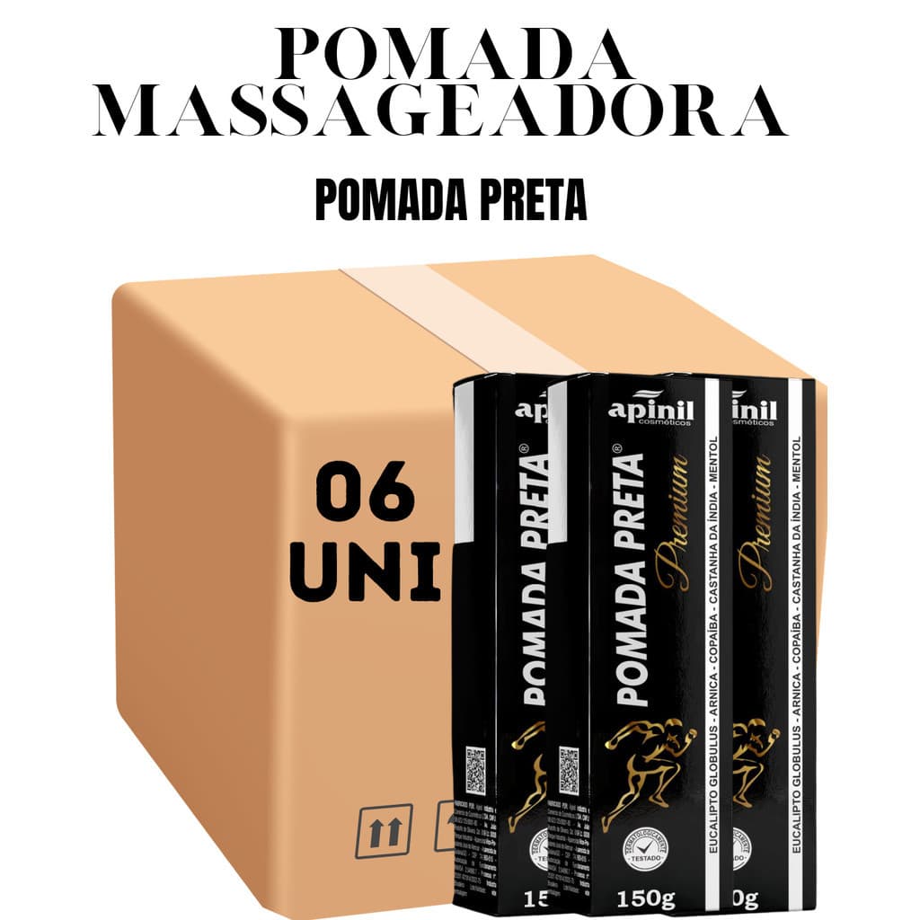 Kit com 6 Unidades Pomada Preta Massageadora 150G Apinil