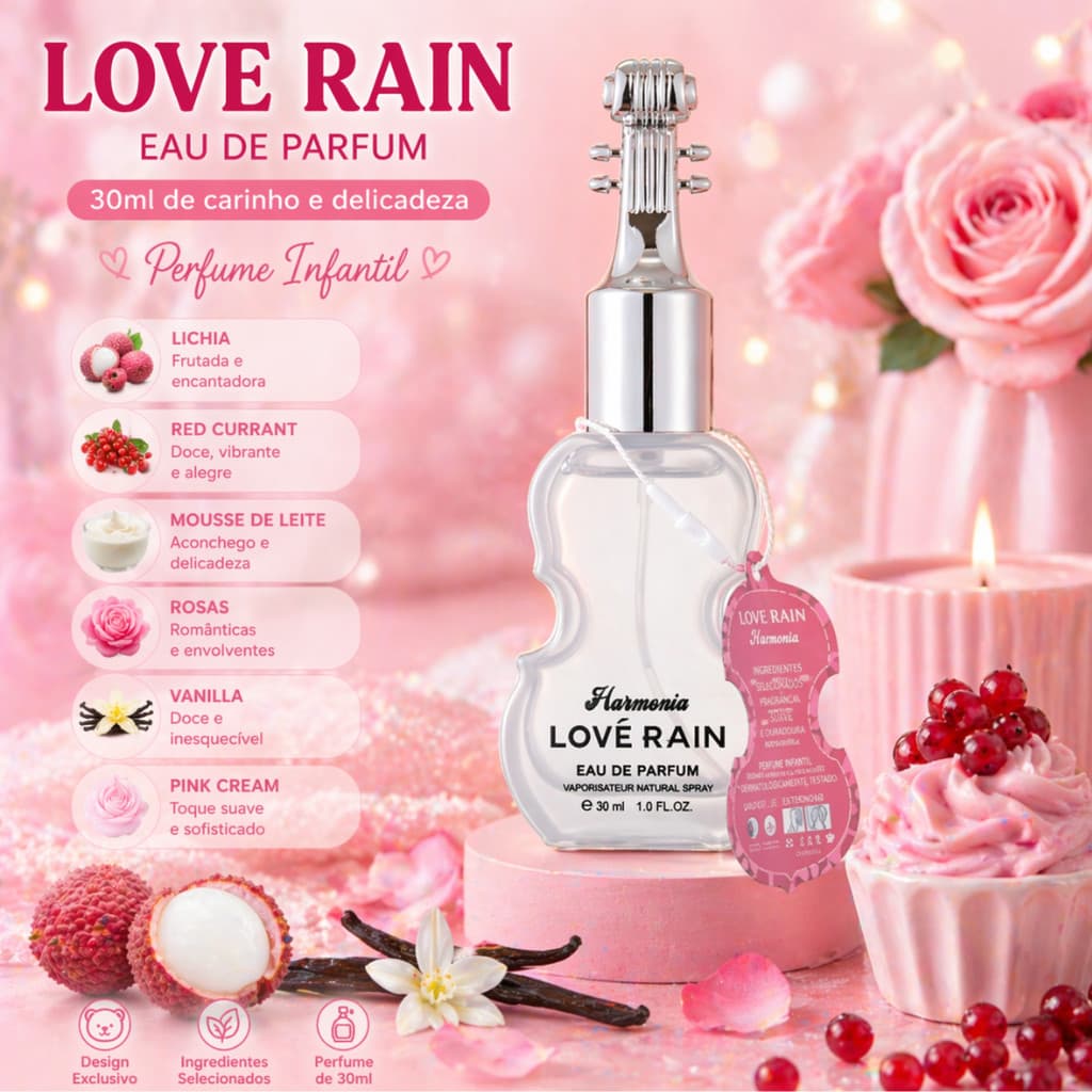 Perfume Feminino 30ml Doce Floral Frutado Longa Duração Importado Luxo 30ml Violino 8 horas - Lové Rain Cosméticos