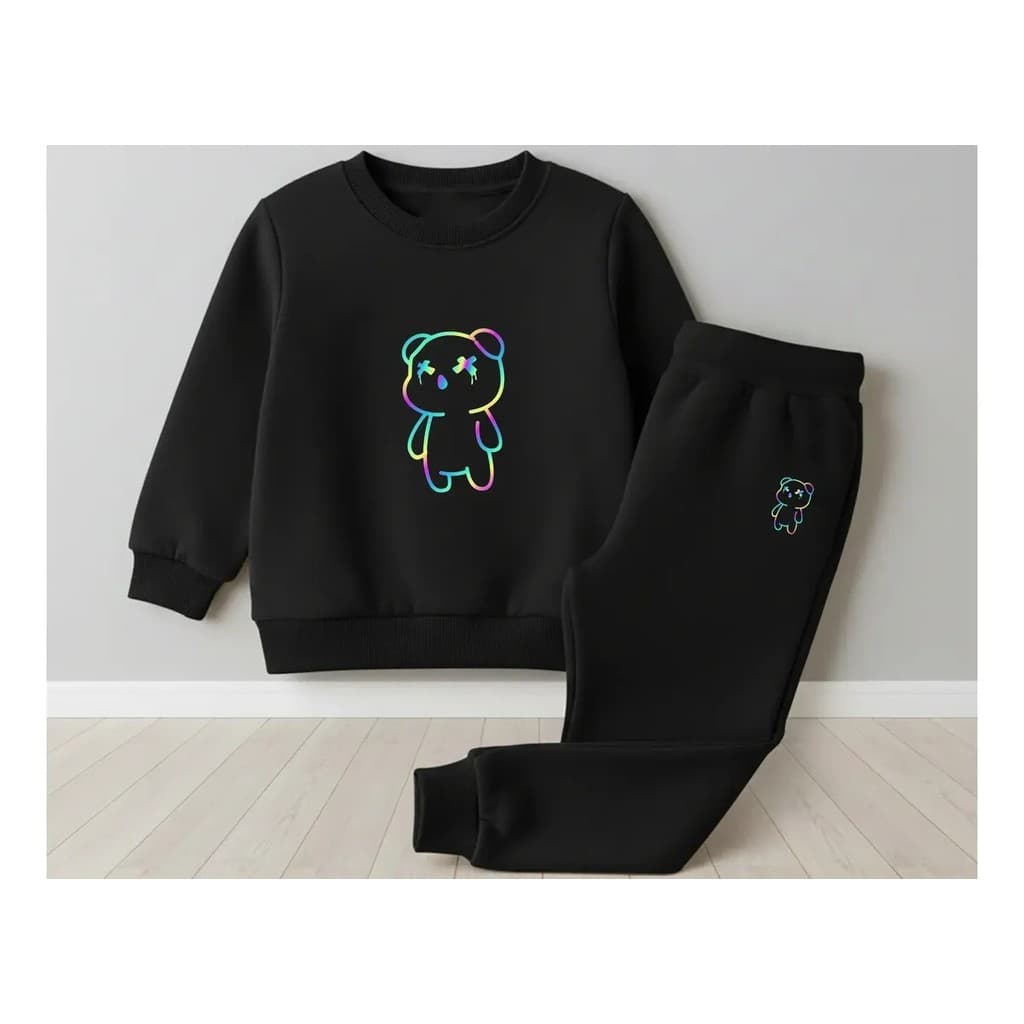 Conjunto Moletom Careca Masculino Urso Contornado Colorido Blusa De Frio + Calça Moletom Estampados Unissex Inverno