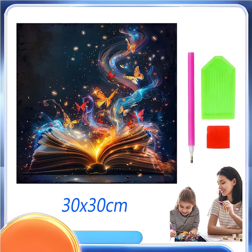 conjunto de pintura com diamantes 5d pintura com diamantes «livro mágico com borboletas a voar», 30 x 30 cm