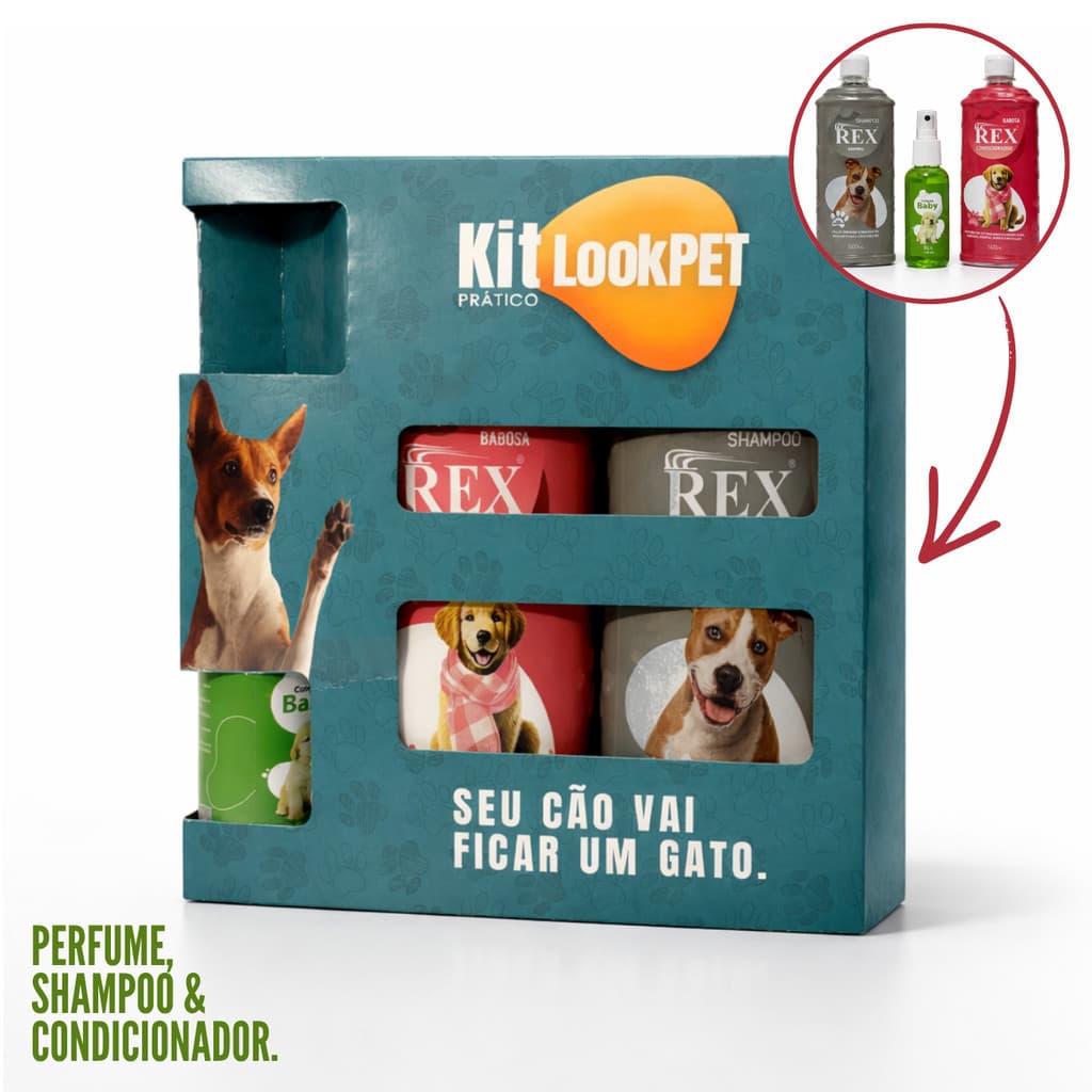 Shampoo Para Cães E Gatos 2 em 1 Kit Clean Look Pet Condionador Perfume Para Pets