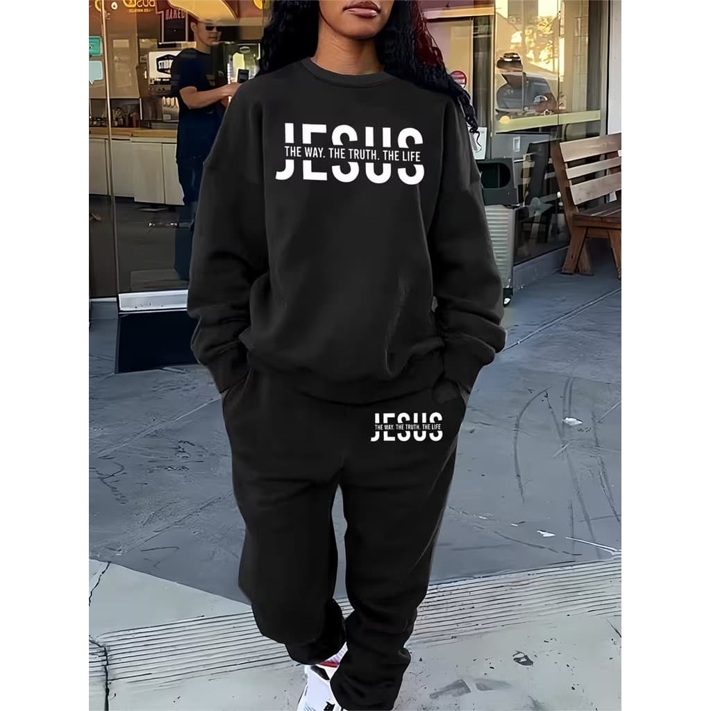 Conjunto Moletom Careca Feminino O Caminho E A Verdade Blusa De Frio + Calça Moletom Estampados Unissex Outono/Inverno