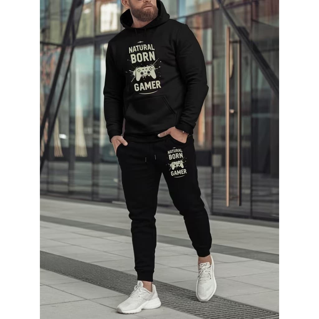 Conjunto Moletom Canguru Masculino Born Gamer Blusa De Frio + Calça Moletom Estampados Unissex Outono/Inverno