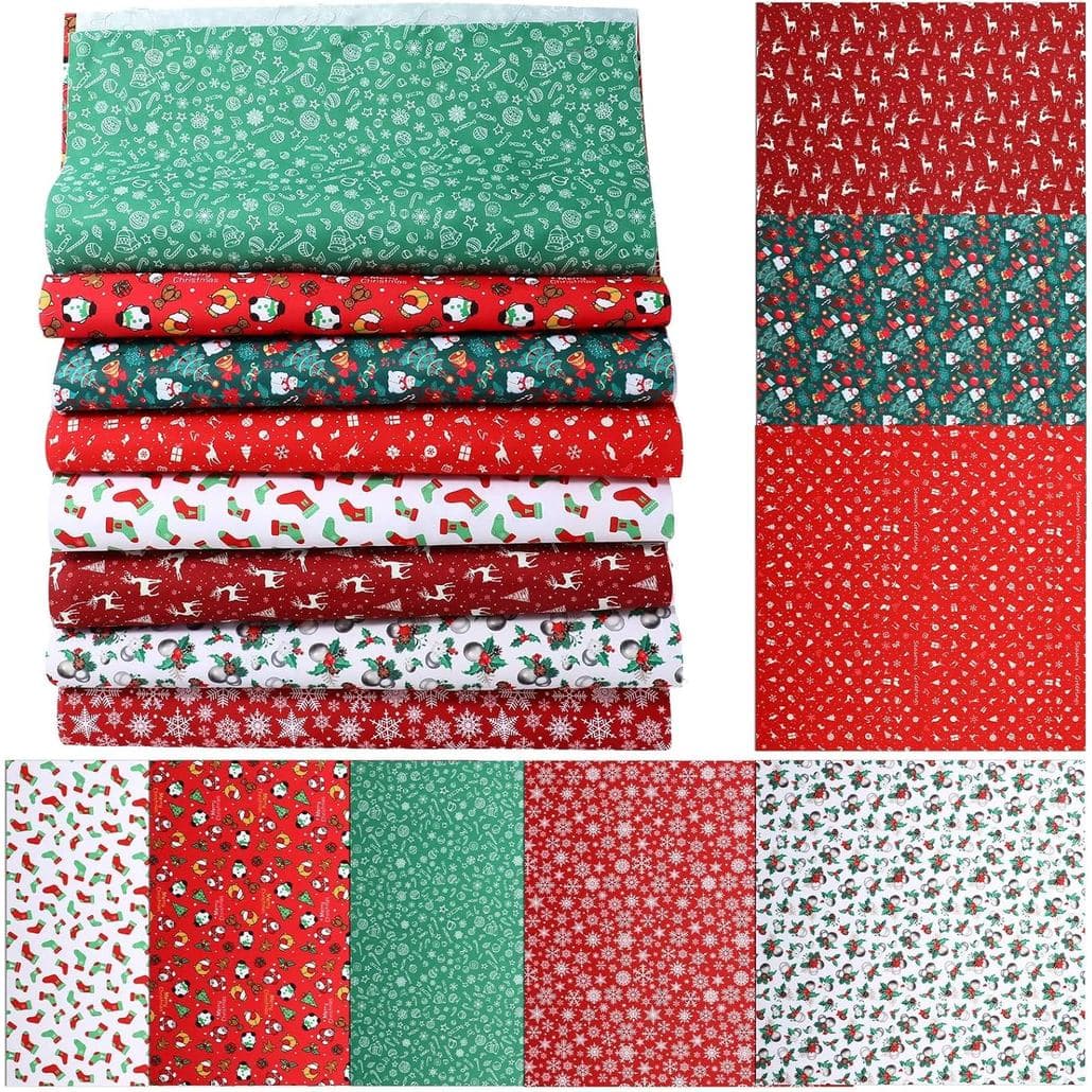 Panelee 8 Peças de Tecido de Natal para Patchwork, 20 x 20 Polegadas, Pacotes de Tecido Pré-Cortado com Estampas de Nata