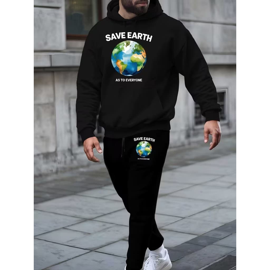 Conjunto Moletom Canguru Masculino Salve O Mundo Blusa De Frio + Calça Moletom Estampados Unissex Outono/Inverno