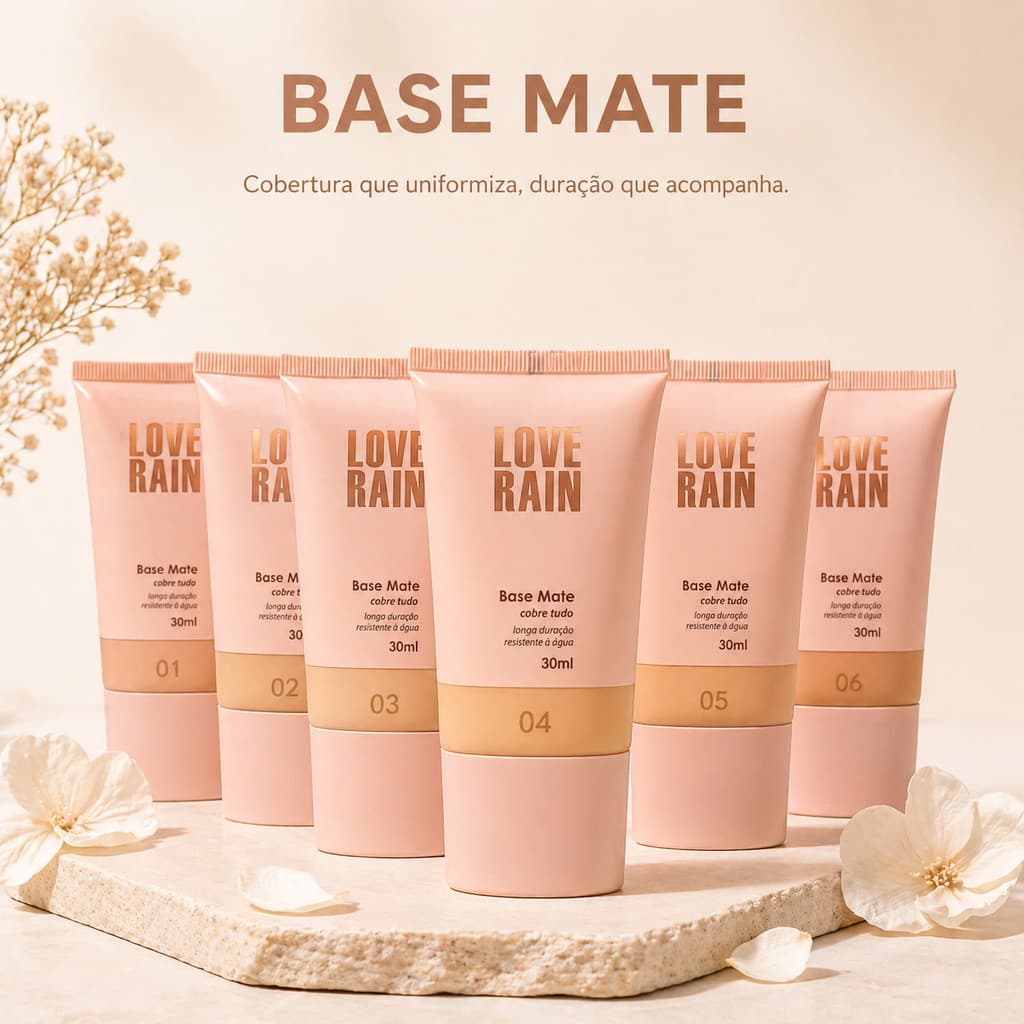 Base Líquida Matte Love Rain – Alta Cobertura, Longa Duração e À Prova d’Água