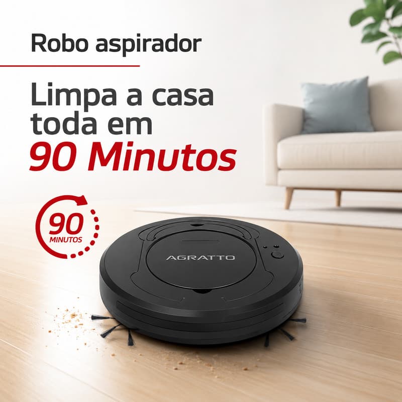 Aspirador de Pó Robô Agratto Aspirador de Pó 3 em 1 Preto Aspirador Varre Passa Pano e Aspira