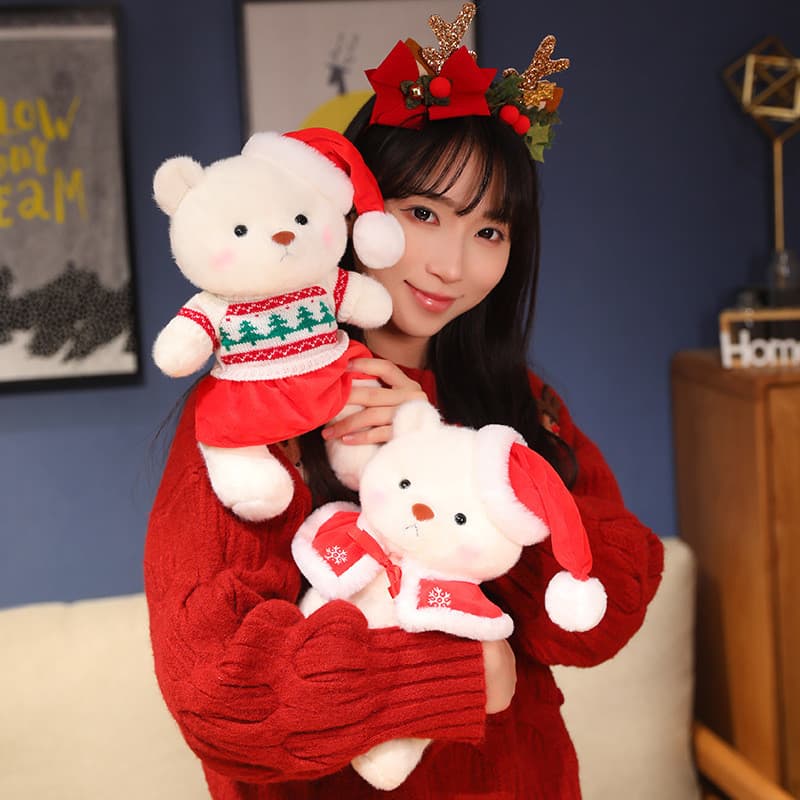 Urso De Pelúcia De Natal Fofo Brinquedo Vestido Ursinho Boneca Presente De Articulado Para Crianças Véspera Decoração De