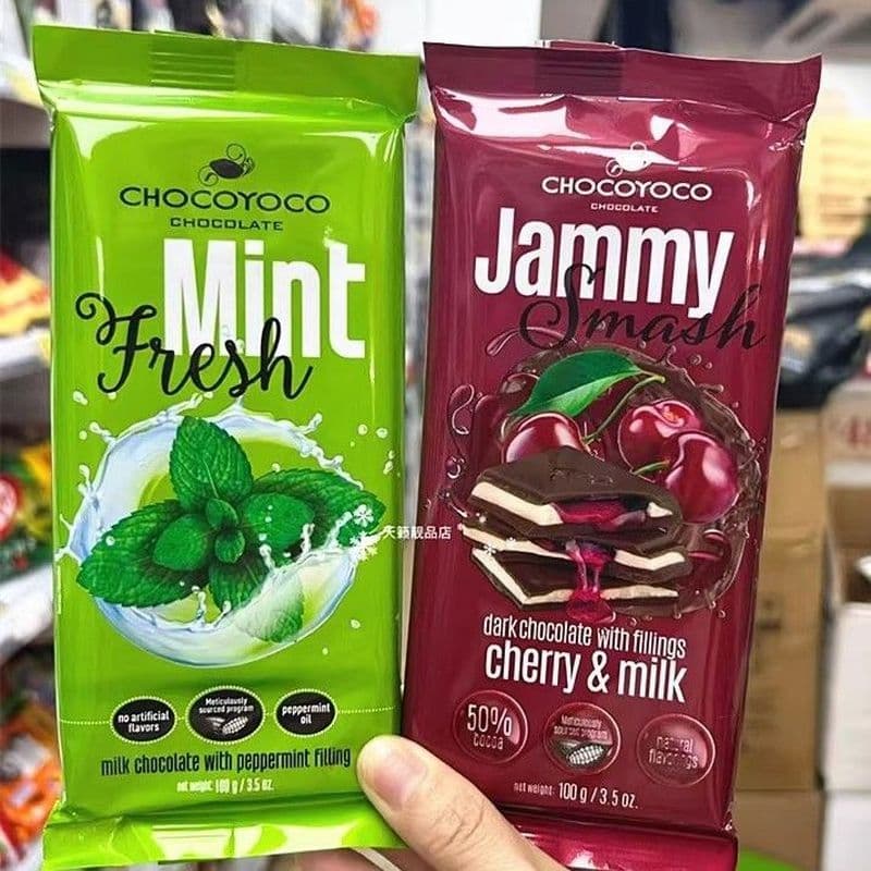 Hong Kong Daigou Polonês Original Importado CHOCOYOCO Sanduíche de Menta Chocolate 100g Lanche de Chocolate Amargo L4-23
