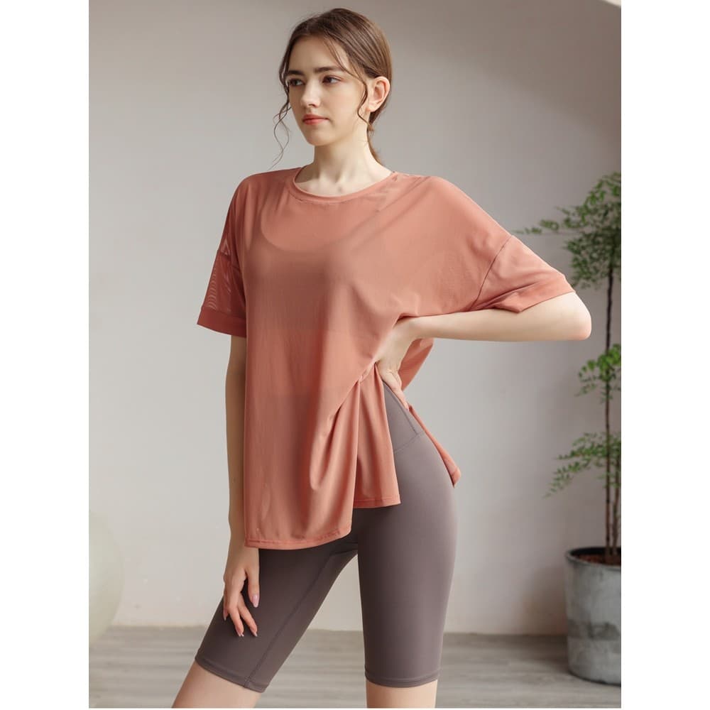 Malha de secagem rápida esportes camiseta feminina solta correndo blusa Plus Size roupas de Fitness gordura mm roupas de