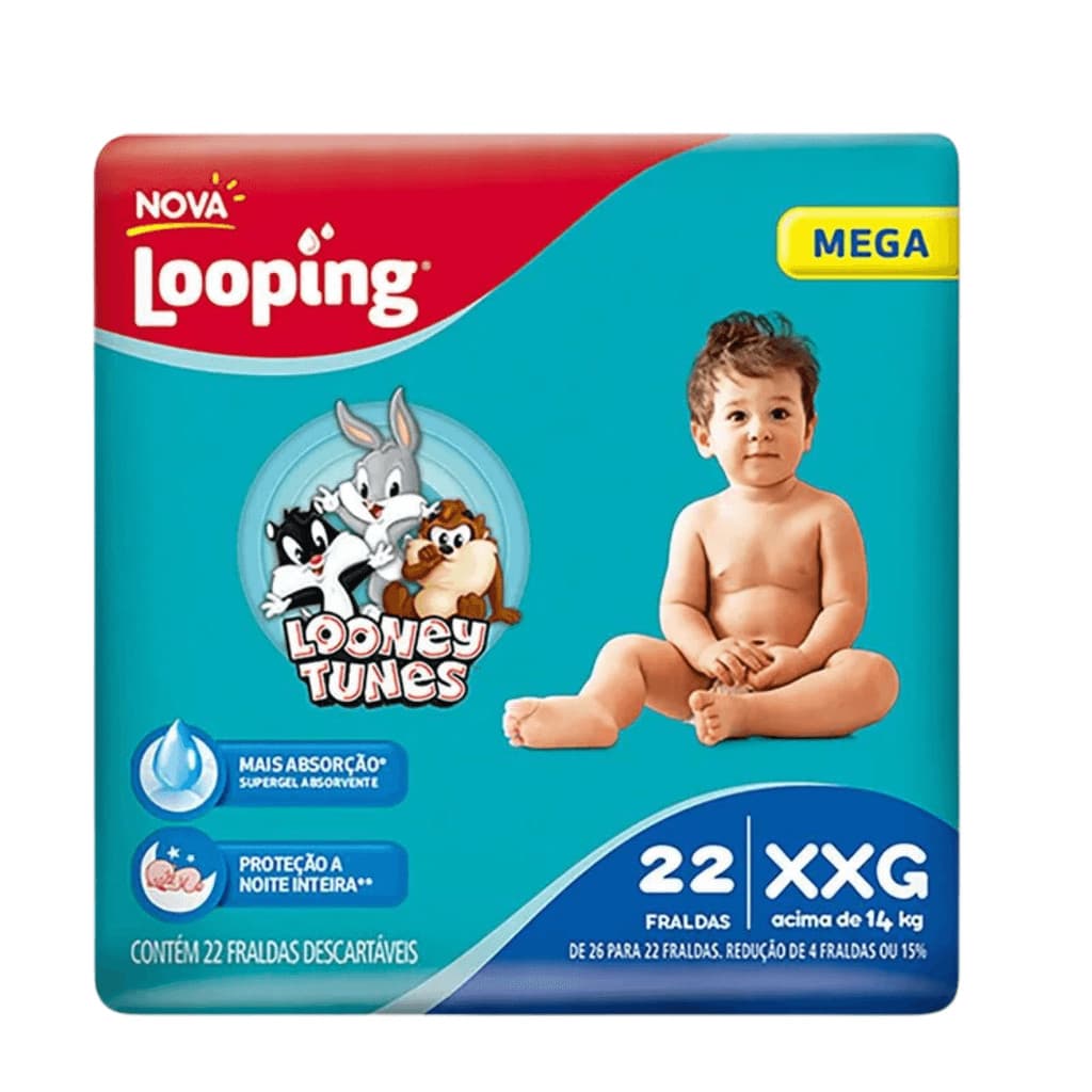 Fralda Looping Looney Tunes Mega XXG com 22 Unidades