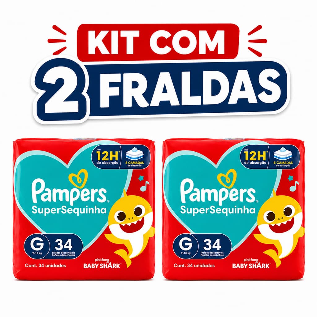 KIT 2 PACOTES FRALDA PAMPERS G SUPERSEC 34 UN.+ ENVIO RAPIDO