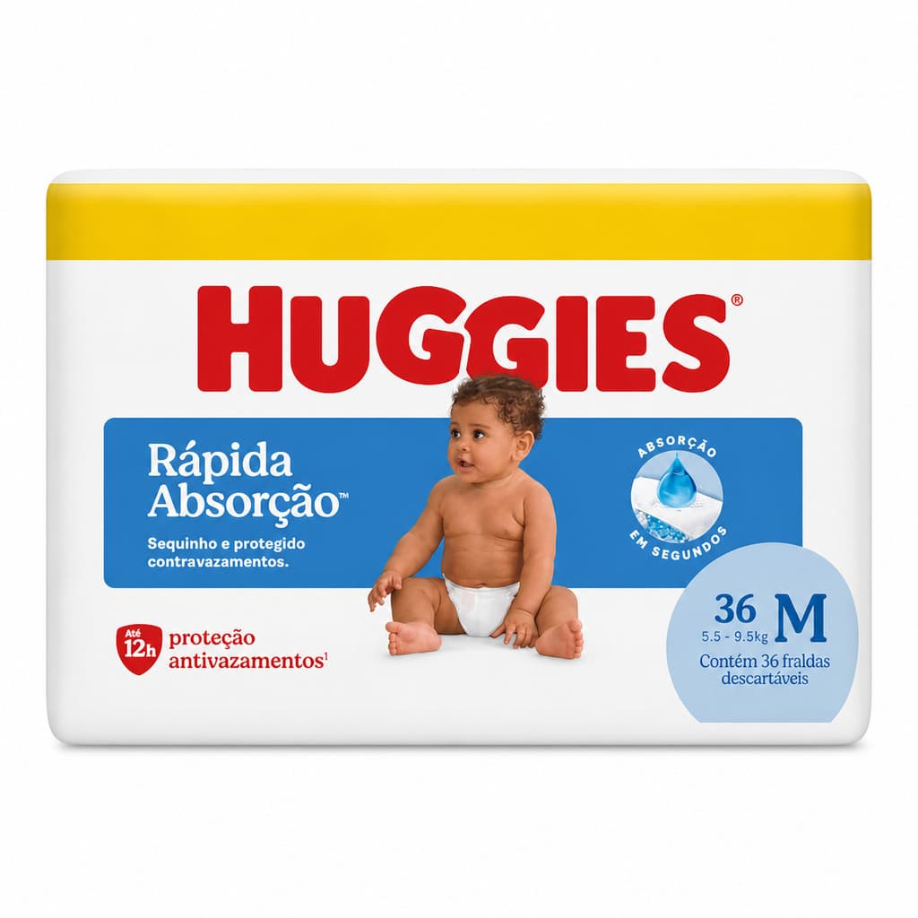 FRALDA HUGGIES RÁPIDA ABSOR. TAM M COM 36 UN + ENVIO RÁPIDO
