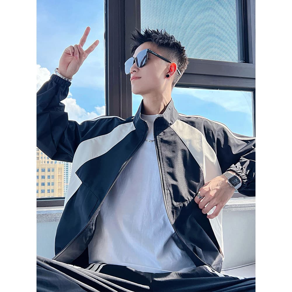 Design sentimento contraste cor jaqueta masculina Street Wear rufião bonito gola jaqueta masculina 2026 novo estilo prim