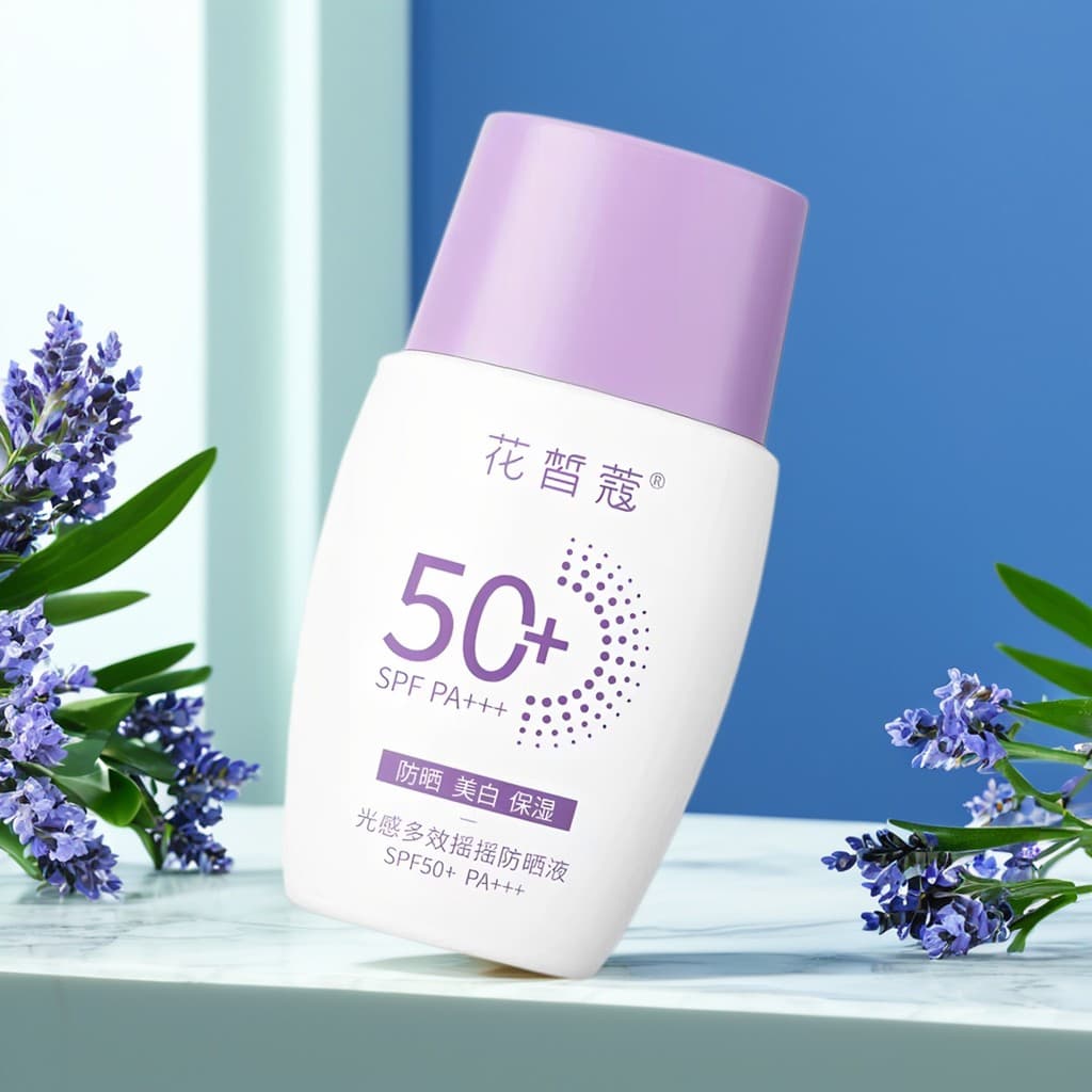 Huaxikou Loção Protetor Solar Multi-Efeito com Sensação de Luz Pequeno Escudo Roxo Protetor Solar Creme Clareador Isolam