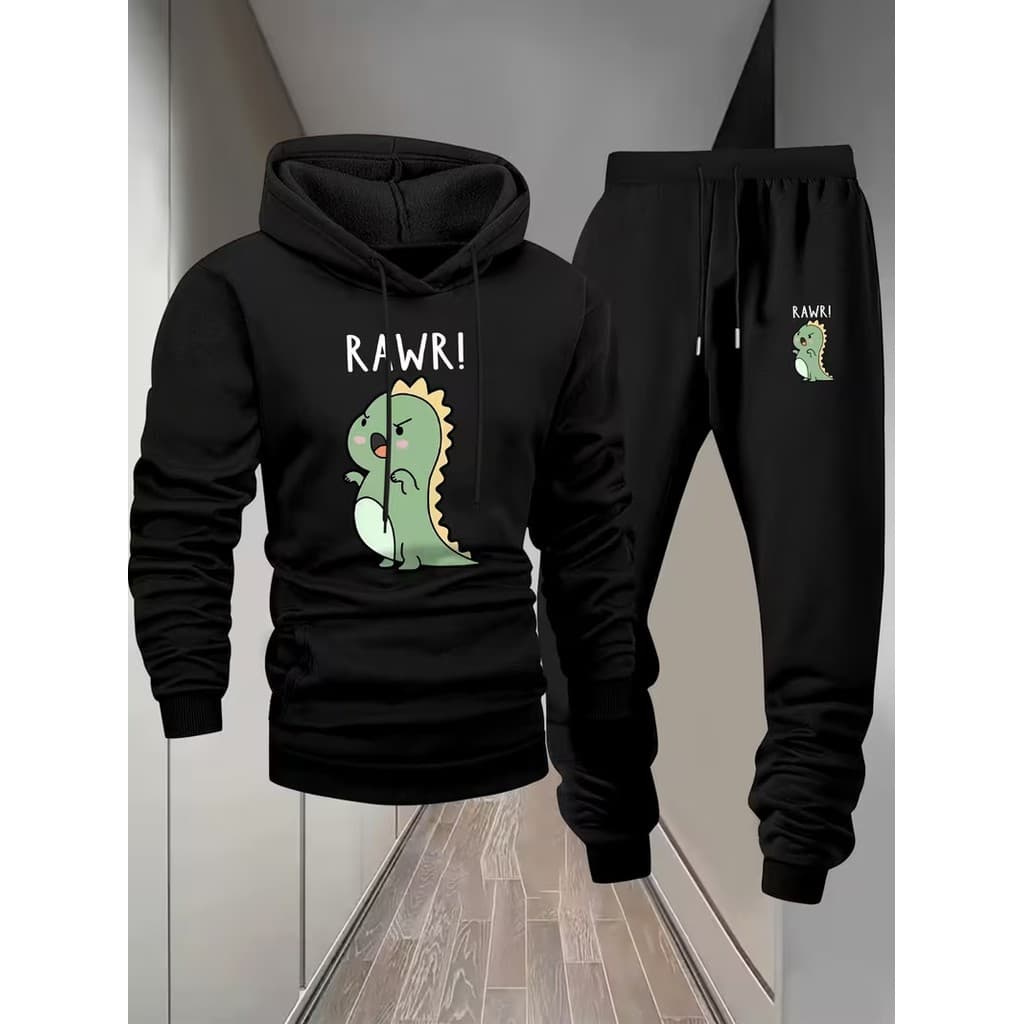 Conjunto Moletom Canguru Masculino Perigo Fofo Blusa De Frio + Calça Moletom Estampados Unissex Outono/Inverno