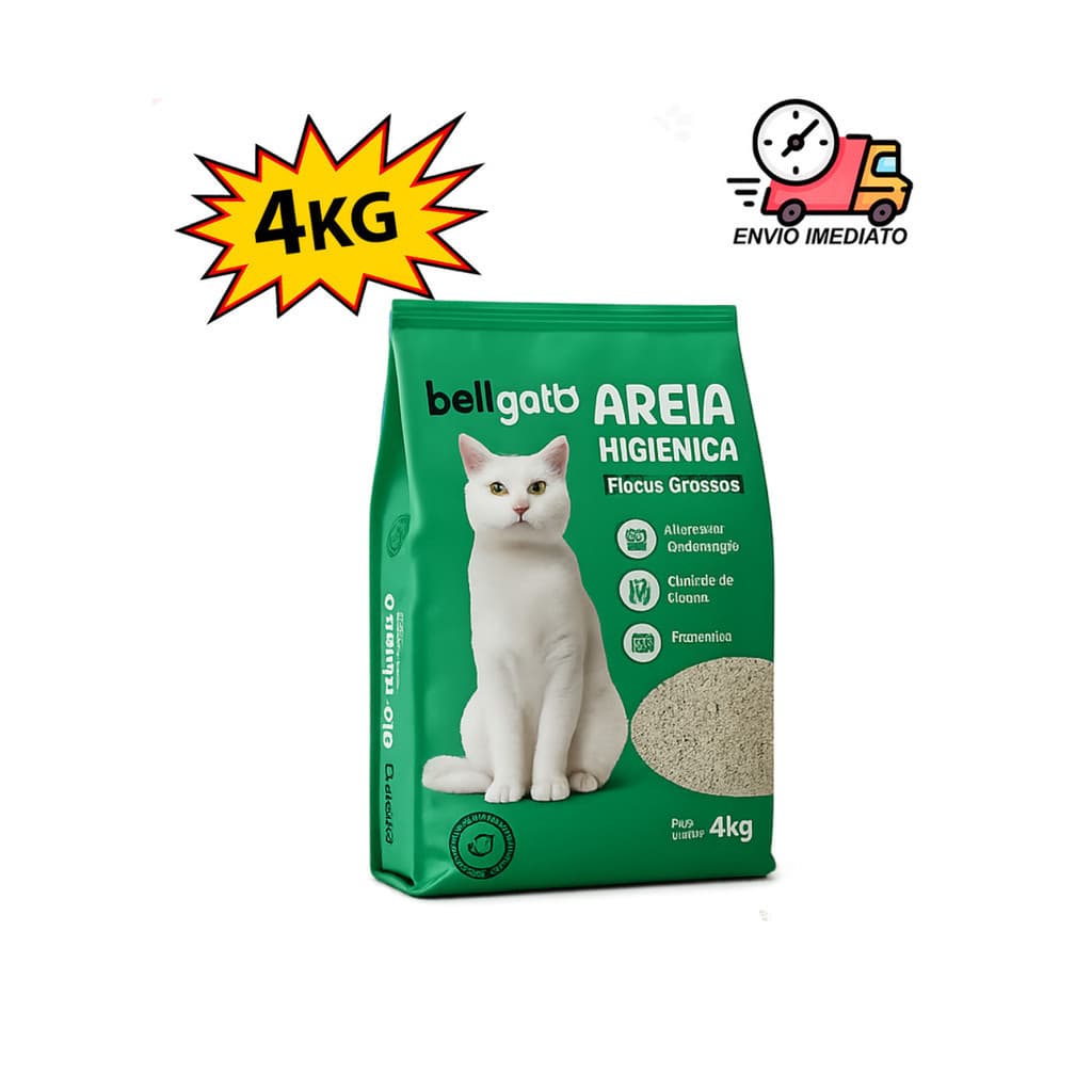 Areia Sanitária Higiênica Para Gatos Anti Odor 4kg Bellgato Grãos Medios verde