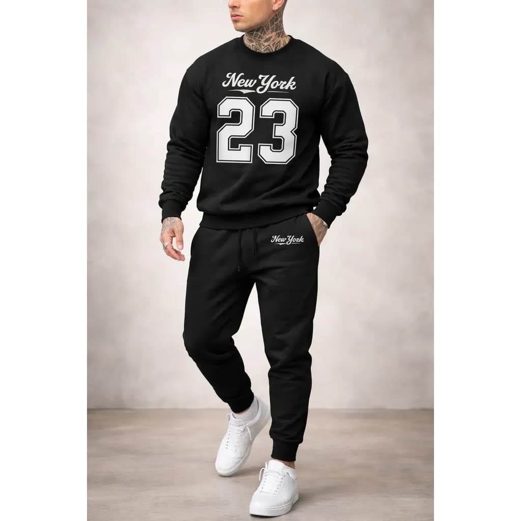 Conjunto Moletom Careca Masculino New York 23 Blusa De Frio + Calça Moletom Estampados Unissex Outono/Inverno