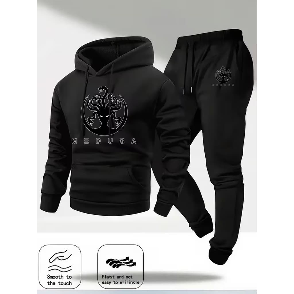 Conjunto Moletom Canguru  Masculino Medusa Blusa De Frio + Calça Moletom Estampados Unissex Outono/Inverno