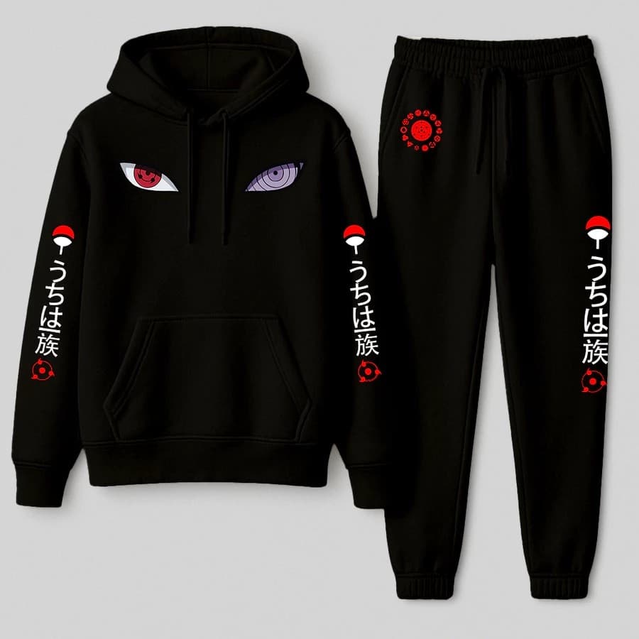 Conjunto Moletom Canguru Masculino Sasuke Blusa De Frio + Calça Moletom Estampados Unissex Outono/Inverno