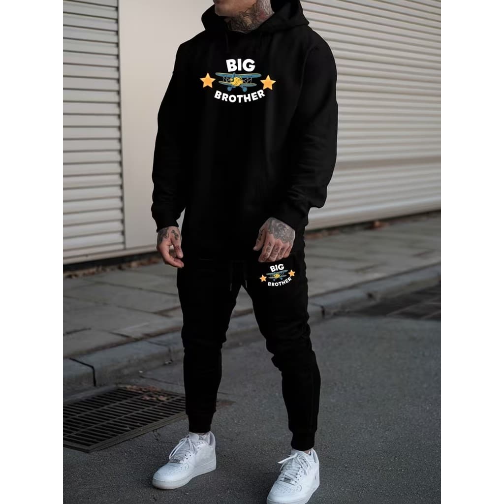 Conjunto Moletom Canguru Masculino Big Brother Blusa De Frio + Calça Moletom Estampados Unissex Outono/Inverno