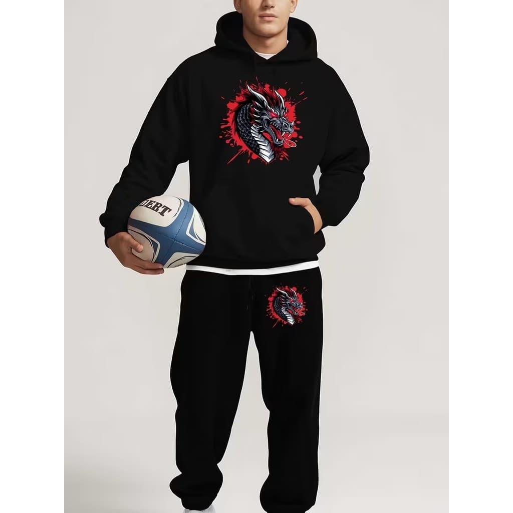 Conjunto Moletom Canguru Masculino Fera Blusa De Frio + Calça Moletom Estampados Unissex Outono/Inverno