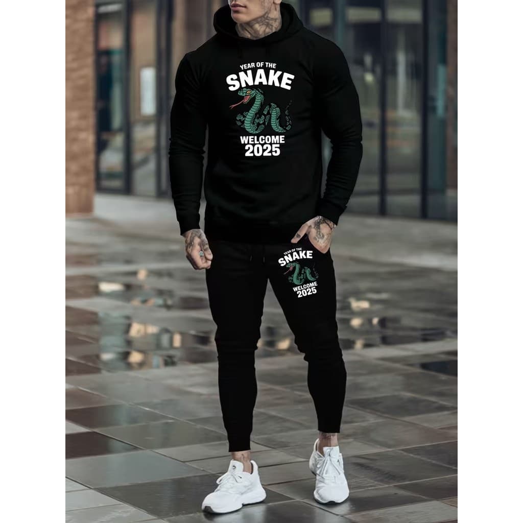 Conjunto Moletom Canguru Masculino Snake Blusa De Frio + Calça Moletom Estampados Unissex Outono/Inverno