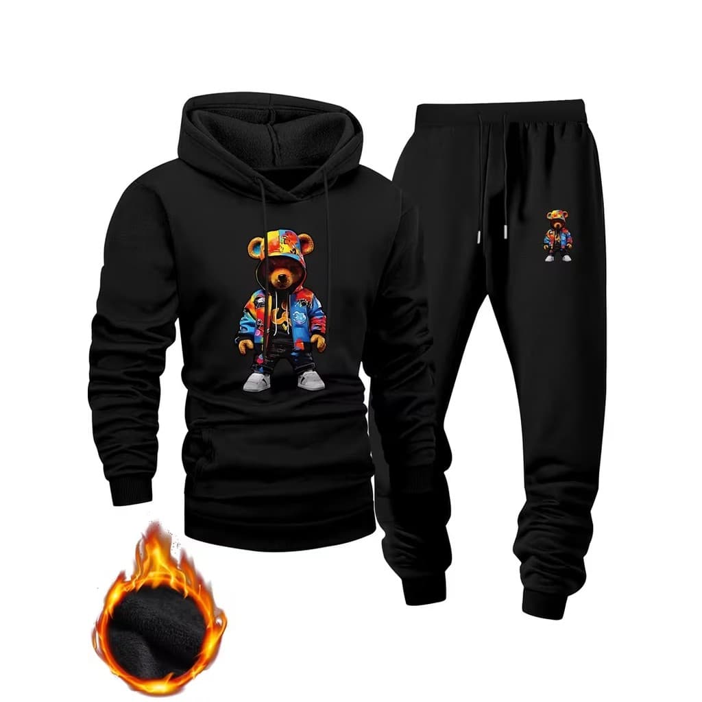 Conjunto Moletom Canguru Masculino Urso Drak Blusa De Frio + Calça Moletom Estampados Unissex Outono/Inverno