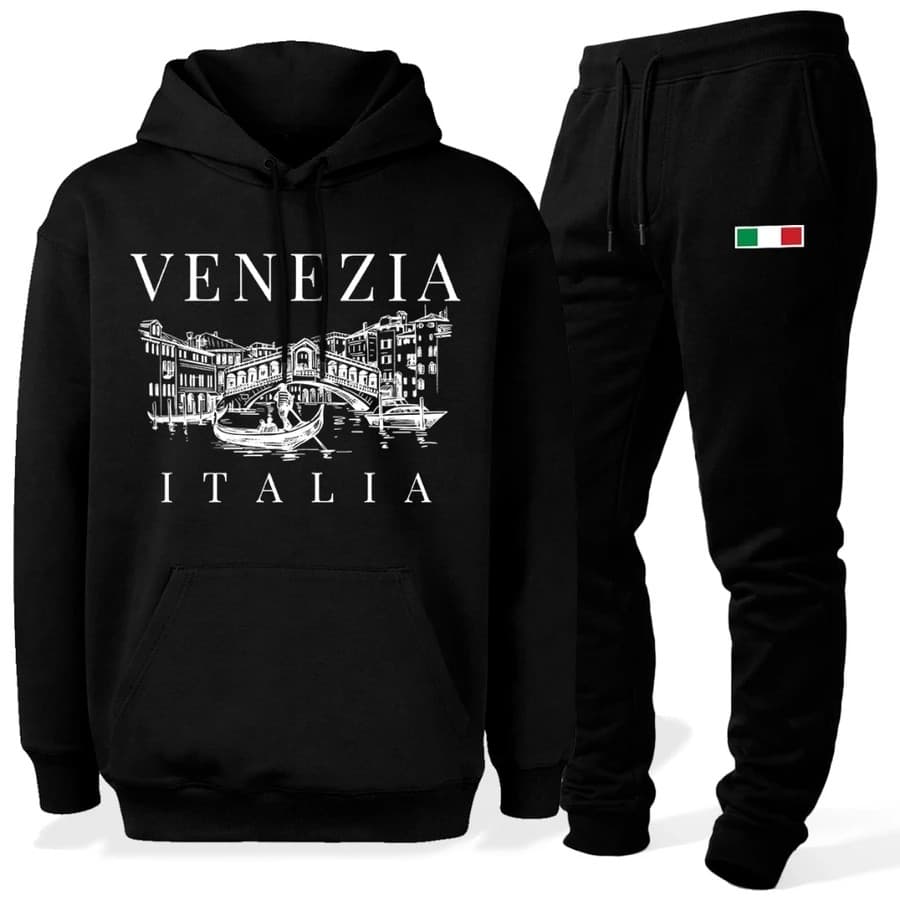 Conjunto Moletom Canguru Masculino Veneza Blusa De Frio + Calça Moletom Estampados Unissex Outono/Inverno