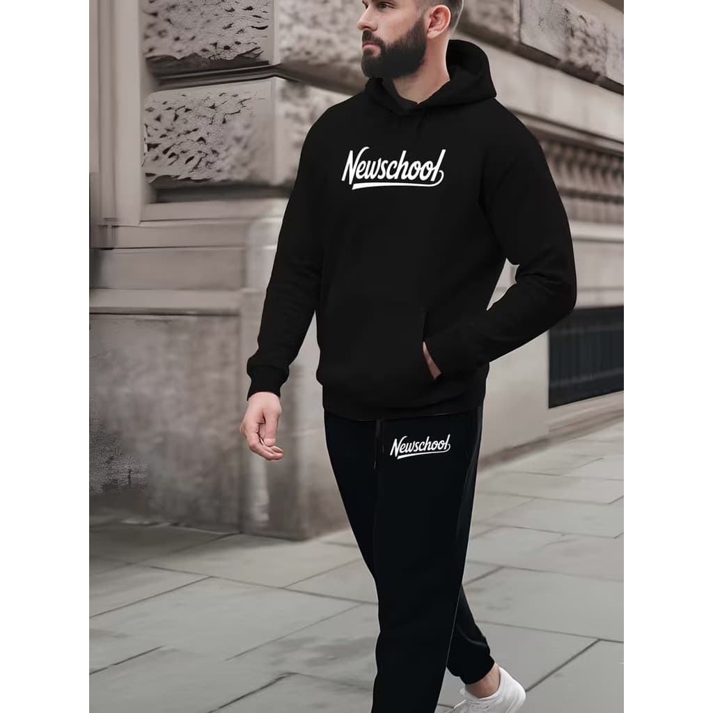 Conjunto Moletom Canguru Masculino Nova Escola Blusa De Frio + Calça Moletom Estampados Unissex Outono/Inverno