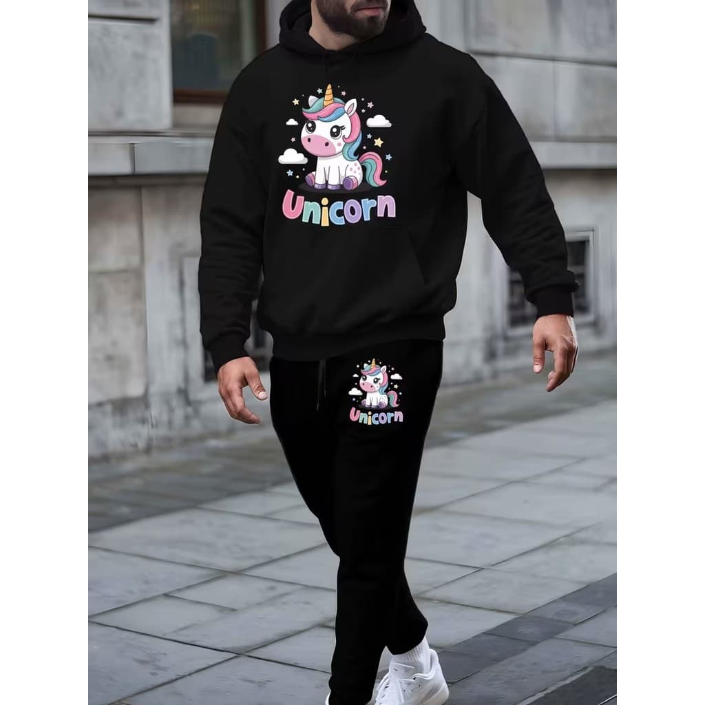 Conjunto Moletom Canguru Masculino Unicorn Blusa De Frio + Calça Moletom Estampados Unissex Outono/Inverno