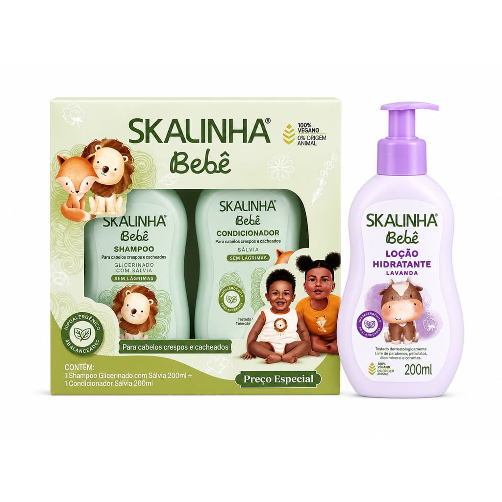 Kit Skalinha Bebê Shampoo + Condicionador Sálvia 200ml + Loção Hidratante 200ml