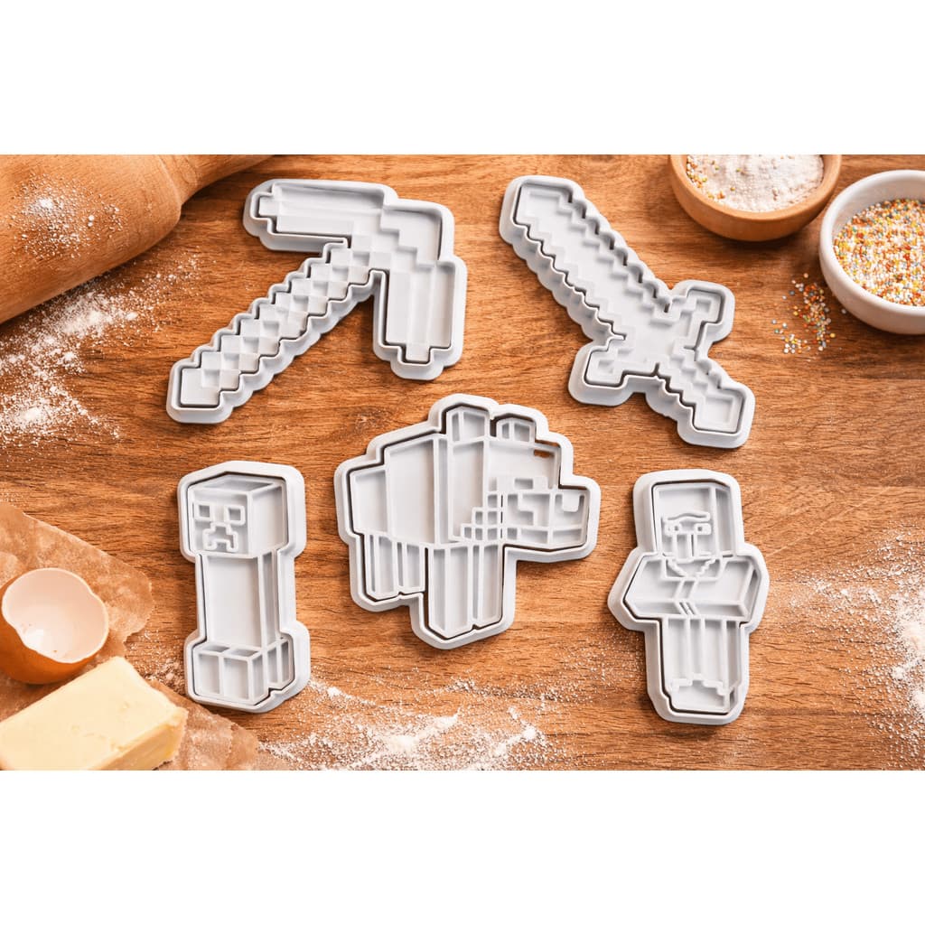 Kit 5 Cortadores de Biscoito e massinha de modelar  Minecraft