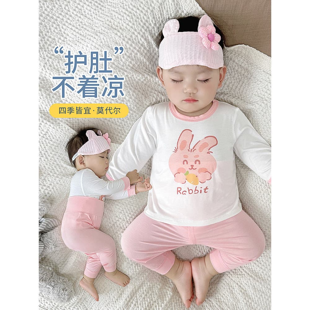 Bebê terno do bebê verão proteção da barriga roupas divididas Modal bebê menina pijamas de manga comprida meninas roupas