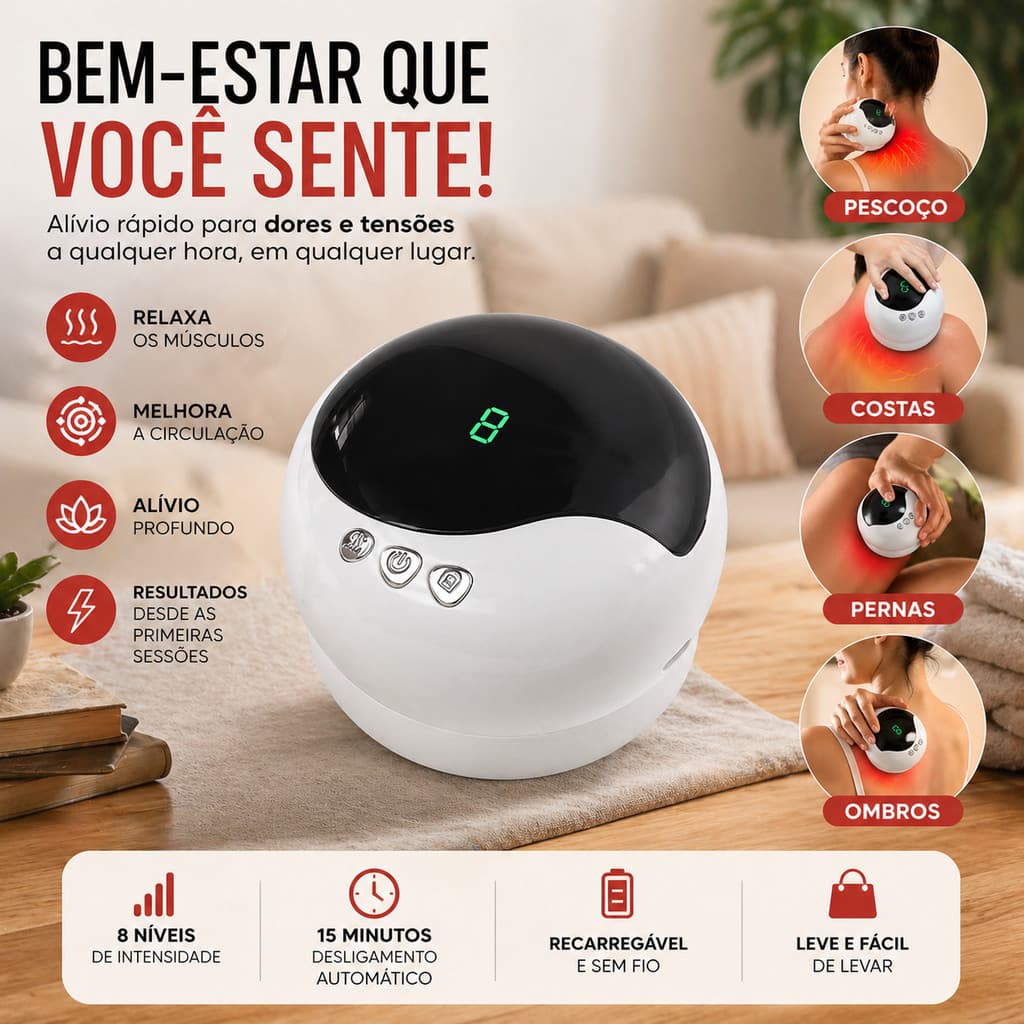 Massageador Ventosa Elétrico a Vácuo – Alívio de Dor Muscular e Relaxamento Profundo
