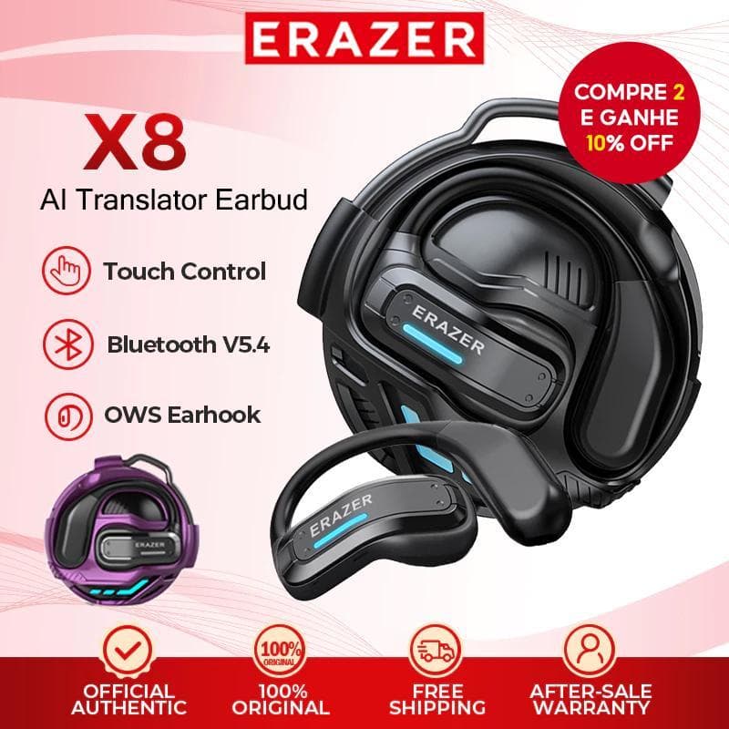 ERAZER X8 AI Tradutor Earbud OWS Fone De Ouvido Aberto Bluetooth Fones Esportivos Com Microfone À Prova D'água HiFi Esté