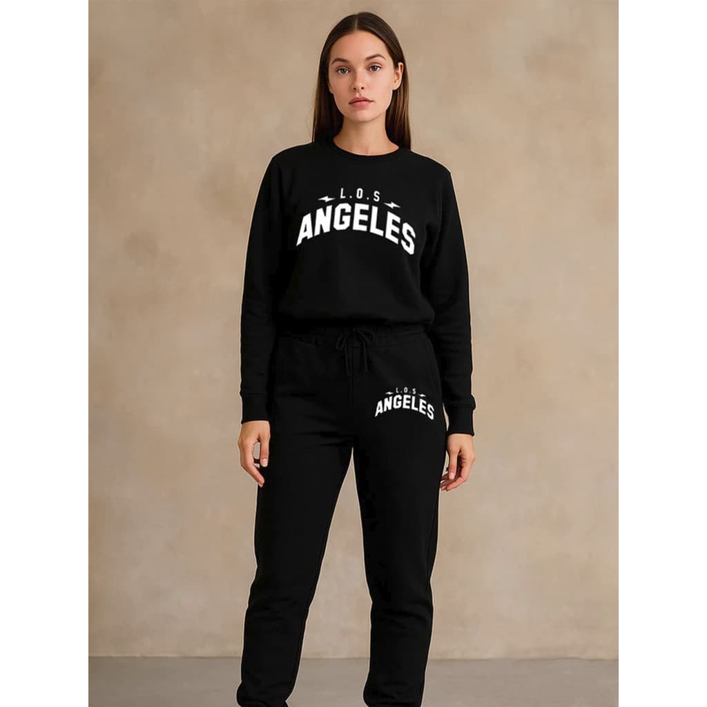 Conjunto Moletom Careca Feminino LA Raio Blusa De Frio + Calça Moletom Estampados Unissex Outono/Inverno