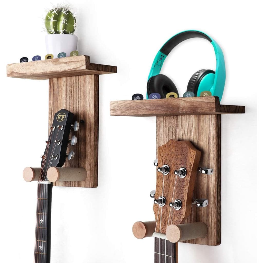 Suporte de Parede para Guitarra Keebofly com Prateleira e Porta-Palhetas - Pacote com 2 Suportes de Parede para Guitarra