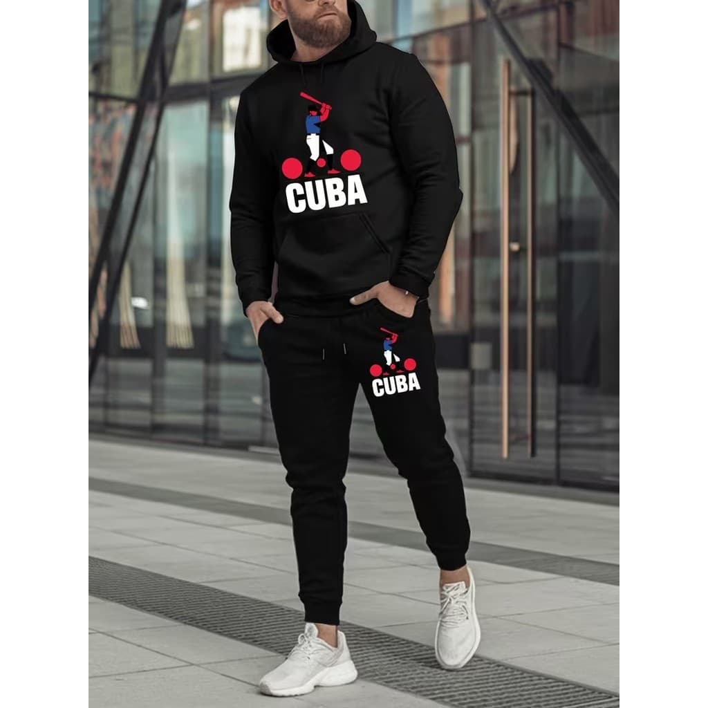 Conjunto Moletom Canguru Masculino Cuba Blusa De Frio + Calça Moletom Estampados Unissex Outono/Inverno