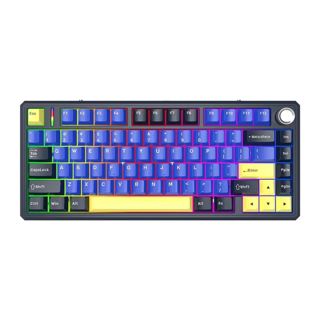 Teclado Gamer Mecânico Sem Fio Tri Mode Bluetooth 2.4G USB-C 75% Hotswap Rgb 1000Hz Idioma Inglês Fire Phoenix BK-F75