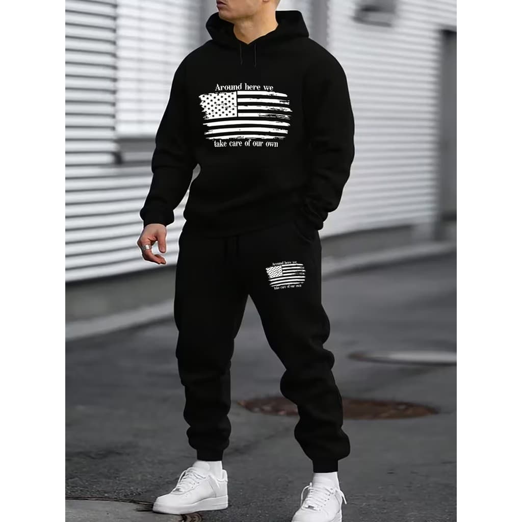 Conjunto Moletom Canguru Masculino EUA Blusa De Frio + Calça Moletom Estampados Unissex Outono/Inverno