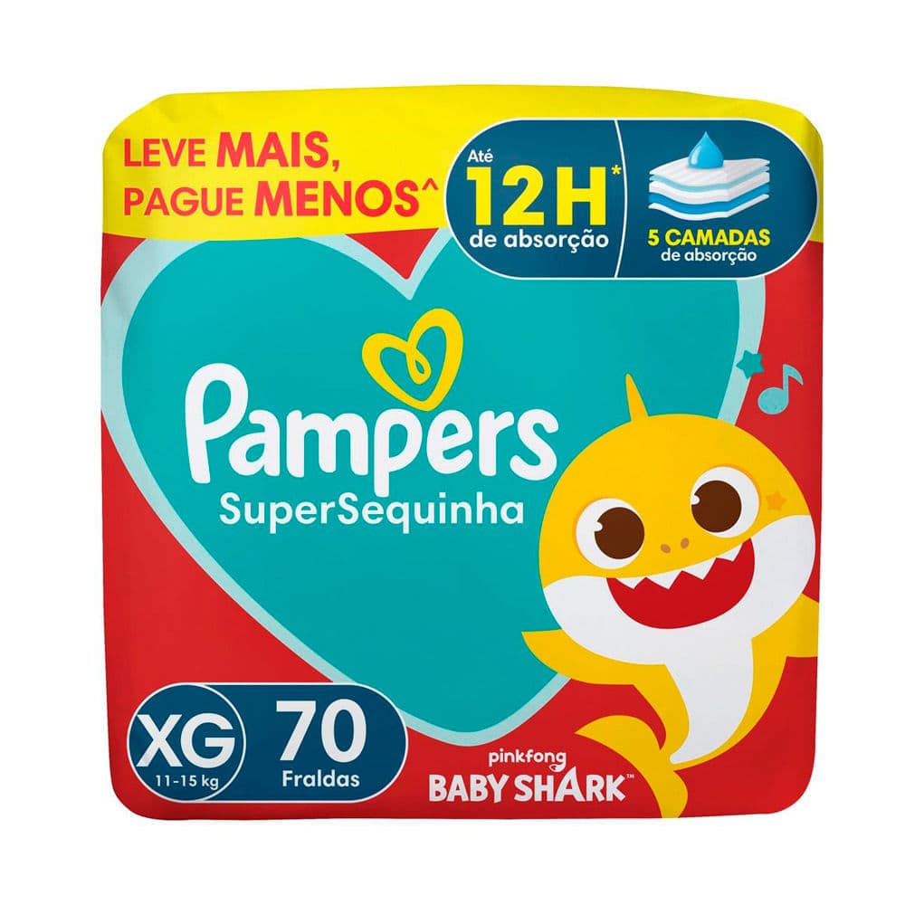 Fralda Pampers Supersequinha Tamanho XG 70 Unidades Descartáveis Leve + Por -