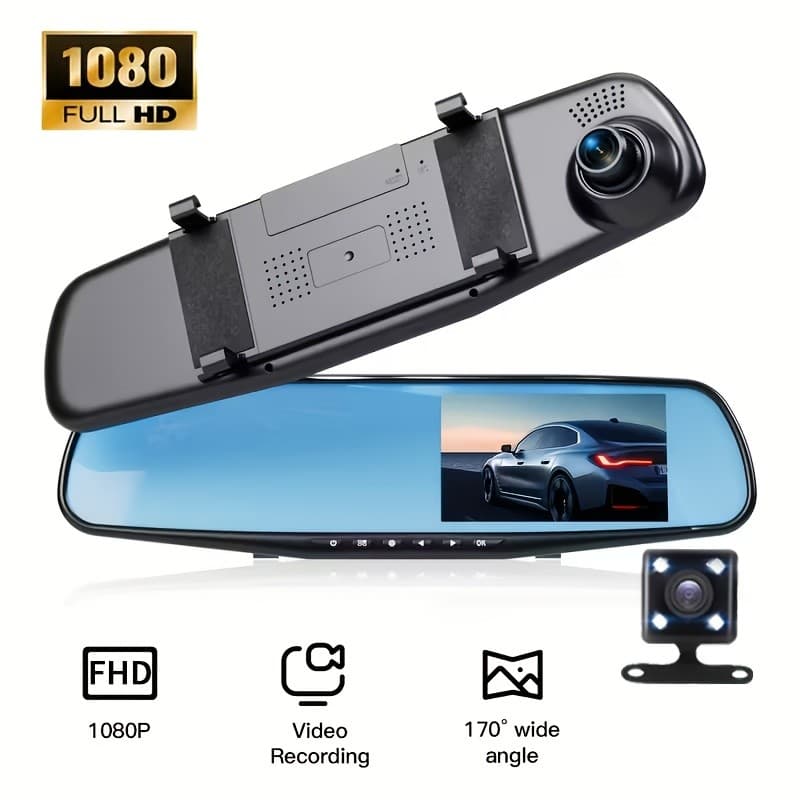 Câmera de painel para carro, equipada com sistema de lentes duplas de 11,43 cm, câmera frontal 1080P, câmera traseira 72