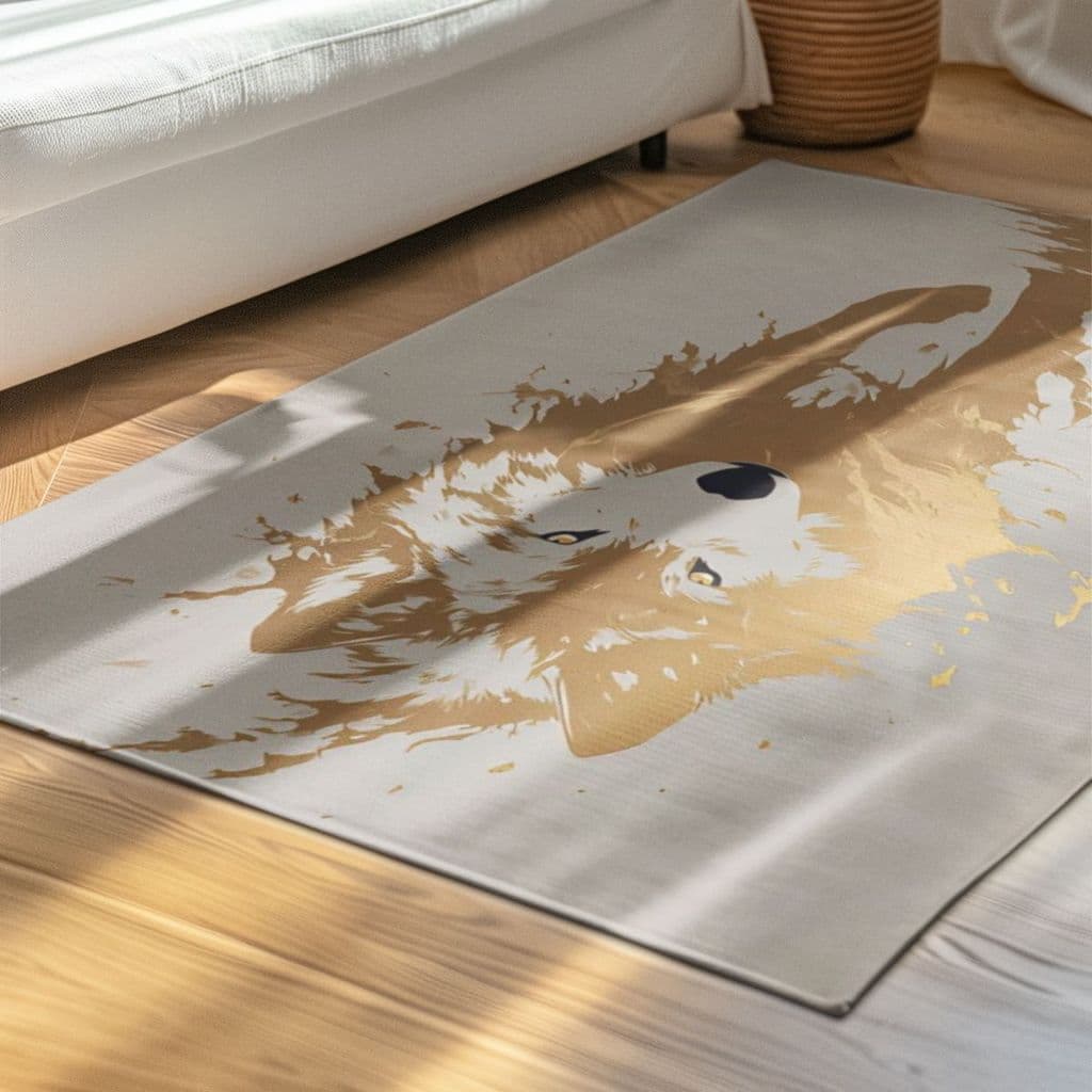 Tapete Decorativo 118x70cm Antiderrapante Sala, Quarto, Espaço Lobo Dourado